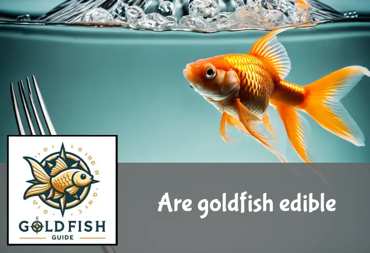 A goldfish in a bowl flanked by a fork and knife, humorously suggesting it as food without harm.