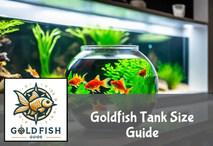 A series of aquariums ranging from small bowls to large tanks, each with a single goldfish, illustrating ideal living spaces.